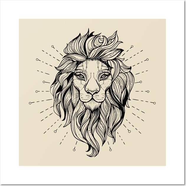 Lion portrait in geometric tattoo style with dots and circle shapes Wall Art by jen28